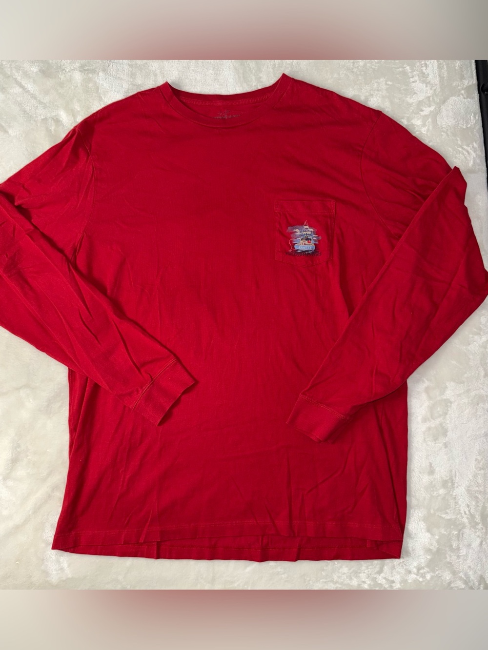 Vineyard Vines Christmas Men's Red Long-Sleeve Pocket Tee
